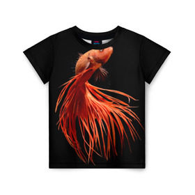 Детская футболка 3D с принтом Бойцовая рыбка в Белгороде, 100% гипоаллергенный полиэфир | прямой крой, круглый вырез горловины, длина до линии бедер, чуть спущенное плечо, ткань немного тянется | Тематика изображения на принте: аквариумная | бойцовая | красивый | плавники | рыба | рыбка | хвост | япаонская