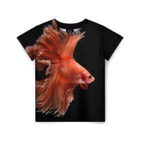 Детская футболка 3D с принтом Бойцовая рыбка в Белгороде, 100% гипоаллергенный полиэфир | прямой крой, круглый вырез горловины, длина до линии бедер, чуть спущенное плечо, ткань немного тянется | Тематика изображения на принте: аквариумная | бойцовая | красивый | плавники | рыба | рыбка | хвост | япаонская