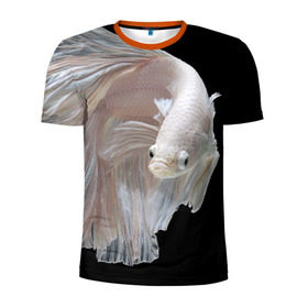 Мужская футболка 3D спортивная с принтом Бойцовая рыбка в Белгороде, 100% полиэстер с улучшенными характеристиками | приталенный силуэт, круглая горловина, широкие плечи, сужается к линии бедра | Тематика изображения на принте: аквариумная | бойцовая | красивый | плавники | рыба | рыбка | хвост | япаонская