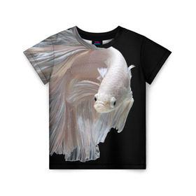 Детская футболка 3D с принтом Бойцовая рыбка в Белгороде, 100% гипоаллергенный полиэфир | прямой крой, круглый вырез горловины, длина до линии бедер, чуть спущенное плечо, ткань немного тянется | аквариумная | бойцовая | красивый | плавники | рыба | рыбка | хвост | япаонская