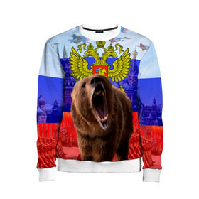 Детский свитшот 3D с принтом Русский медведь и герб в Белгороде, 100% полиэстер | свободная посадка, прямой крой, мягкая тканевая резинка на рукавах и понизу свитшота | герб | медведь | россия | русский | русский медведь
