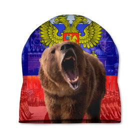 Шапка 3D с принтом Русский медведь и герб в Белгороде, 100% полиэстер | универсальный размер, печать по всей поверхности изделия | герб | медведь | россия | русский | русский медведь