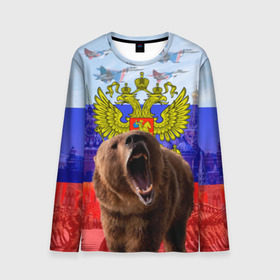 Мужской лонгслив 3D с принтом Русский медведь и герб в Белгороде, 100% полиэстер | длинные рукава, круглый вырез горловины, полуприлегающий силуэт | герб | медведь | россия | русский | русский медведь