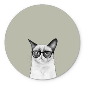 Коврик круглый с принтом Кот - хипстер в Белгороде, резина и полиэстер | круглая форма, изображение наносится на всю лицевую часть | Тематика изображения на принте: cat | hipster | кот | кошка | хипстер
