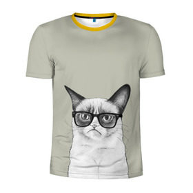 Мужская футболка 3D спортивная с принтом Кот - хипстер в Белгороде, 100% полиэстер с улучшенными характеристиками | приталенный силуэт, круглая горловина, широкие плечи, сужается к линии бедра | cat | hipster | кот | кошка | хипстер