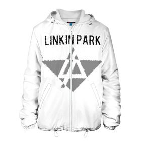 Мужская куртка 3D с принтом Linkin Park в Белгороде, ткань верха — 100% полиэстер, подклад — флис | прямой крой, подол и капюшон оформлены резинкой с фиксаторами, два кармана без застежек по бокам, один большой потайной карман на груди. Карман на груди застегивается на липучку | Тематика изображения на принте: линкин парк