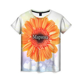 Женская футболка 3D с принтом Марина в Белгороде, 100% полиэфир ( синтетическое хлопкоподобное полотно) | прямой крой, круглый вырез горловины, длина до линии бедер | девушке | имя | любимой | марина | подарок | подарок любимой | подарок на 8 марта | подарок на день рождения | с 8 марта | цветок | цветы