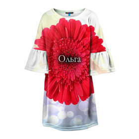 Детское платье 3D с принтом Ольга в Белгороде, 100% полиэстер | прямой силуэт, чуть расширенный к низу. Круглая горловина, на рукавах — воланы | девушке | имя | любимой | ольга | оля | подарок | подарок любимой | подарок на 8 марта | подарок на день рождения | с 8 марта | цветок | цветы