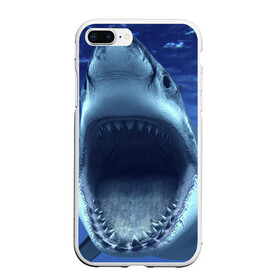 Чехол для iPhone 7Plus/8 Plus матовый с принтом Белая акула в Белгороде, Силикон | Область печати: задняя сторона чехла, без боковых панелей | shark | море | синий