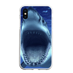 Чехол для iPhone XS Max матовый с принтом Белая акула в Белгороде, Силикон | Область печати: задняя сторона чехла, без боковых панелей | shark | море | синий