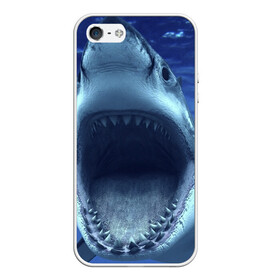 Чехол для iPhone 5/5S матовый с принтом Белая акула в Белгороде, Силикон | Область печати: задняя сторона чехла, без боковых панелей | shark | море | синий
