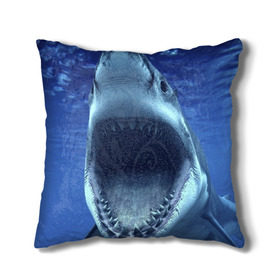 Подушка 3D с принтом Белая акула в Белгороде, наволочка – 100% полиэстер, наполнитель – холлофайбер (легкий наполнитель, не вызывает аллергию). | состоит из подушки и наволочки. Наволочка на молнии, легко снимается для стирки | shark | море | синий