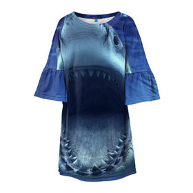 Детское платье 3D с принтом Белая акула в Белгороде, 100% полиэстер | прямой силуэт, чуть расширенный к низу. Круглая горловина, на рукавах — воланы | shark | море | синий