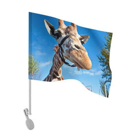 Флаг для автомобиля с принтом Прикольный жираф в Белгороде, 100% полиэстер | Размер: 30*21 см | африка | животное | жираф | небо | природа