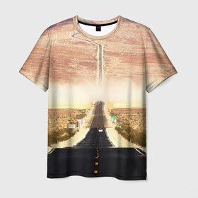 Мужская футболка 3D с принтом Дорога вперед в Белгороде, 100% полиэфир | прямой крой, круглый вырез горловины, длина до линии бедер | асфальт | дорога | жизнь | пустыня | путь