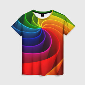 Женская футболка 3D с принтом Радуга цвета в Белгороде, 100% полиэфир ( синтетическое хлопкоподобное полотно) | прямой крой, круглый вырез горловины, длина до линии бедер | гамма | зеленый | красный | радуга | синий | цвет