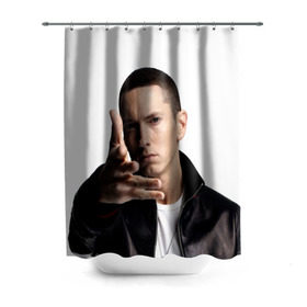 Штора 3D для ванной с принтом Eminem в Белгороде, 100% полиэстер | плотность материала — 100 г/м2. Стандартный размер — 146 см х 180 см. По верхнему краю — пластиковые люверсы для креплений. В комплекте 10 пластиковых колец | eminem | music | rap | usa | музыка | рэп | сша | эминем