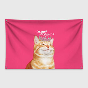 Флаг-баннер с принтом Самая любимая в Белгороде, 100% полиэстер | размер 67 х 109 см, плотность ткани — 95 г/м2; по краям флага есть четыре люверса для крепления | с котами