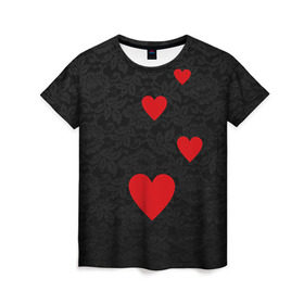 Женская футболка 3D с принтом Кружево и седца в Белгороде, 100% полиэфир ( синтетическое хлопкоподобное полотно) | прямой крой, круглый вырез горловины, длина до линии бедер | dg | dolce | gabbana | габбана | дольче | любовь | сердечко