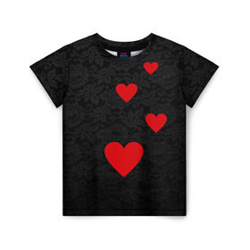 Детская футболка 3D с принтом Кружево и седца в Белгороде, 100% гипоаллергенный полиэфир | прямой крой, круглый вырез горловины, длина до линии бедер, чуть спущенное плечо, ткань немного тянется | dg | dolce | gabbana | габбана | дольче | любовь | сердечко