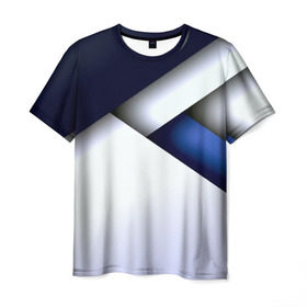 Мужская футболка 3D с принтом Geometria в Белгороде, 100% полиэфир | прямой крой, круглый вырез горловины, длина до линии бедер | blue | geometrical | геометрия | кубики | линии | текстуры