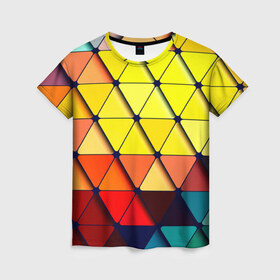 Женская футболка 3D с принтом Треугольник в Белгороде, 100% полиэфир ( синтетическое хлопкоподобное полотно) | прямой крой, круглый вырез горловины, длина до линии бедер | абстракции | мозаика | прикольные | текстуры | треугольник
