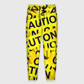 Мужские брюки 3D с принтом Caution в Белгороде, 100% полиэстер | манжеты по низу, эластичный пояс регулируется шнурком, по бокам два кармана без застежек, внутренняя часть кармана из мелкой сетки | caution | желтый | надписи | популярные | прикольные