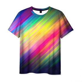 Мужская футболка 3D с принтом Радужные полосы в Белгороде, 100% полиэфир | прямой крой, круглый вырез горловины, длина до линии бедер | линии | новые | полосы | прикольные | радуга | текстуры
