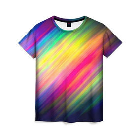 Женская футболка 3D с принтом Радужные полосы в Белгороде, 100% полиэфир ( синтетическое хлопкоподобное полотно) | прямой крой, круглый вырез горловины, длина до линии бедер | линии | новые | полосы | прикольные | радуга | текстуры