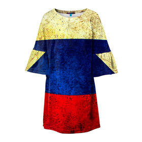 Детское платье 3D с принтом Триколор в Белгороде, 100% полиэстер | прямой силуэт, чуть расширенный к низу. Круглая горловина, на рукавах — воланы | new | краска | патриот | прикольные | русский | триколор