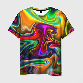 Мужская футболка 3D с принтом Волны в Белгороде, 100% полиэфир | прямой крой, круглый вырез горловины, длина до линии бедер | разводы | разноцветный | яркий