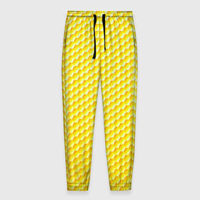 Мужские брюки 3D с принтом Соты в Белгороде, 100% полиэстер | манжеты по низу, эластичный пояс регулируется шнурком, по бокам два кармана без застежек, внутренняя часть кармана из мелкой сетки | yellow | вкусные | еда | желтый | прикольные | пчелы | соты