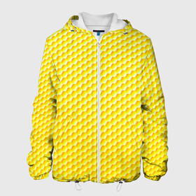 Мужская куртка 3D с принтом Соты в Белгороде, ткань верха — 100% полиэстер, подклад — флис | прямой крой, подол и капюшон оформлены резинкой с фиксаторами, два кармана без застежек по бокам, один большой потайной карман на груди. Карман на груди застегивается на липучку | yellow | вкусные | еда | желтый | прикольные | пчелы | соты