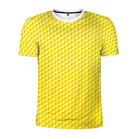 Мужская футболка 3D спортивная с принтом Соты в Белгороде, 100% полиэстер с улучшенными характеристиками | приталенный силуэт, круглая горловина, широкие плечи, сужается к линии бедра | yellow | вкусные | еда | желтый | прикольные | пчелы | соты