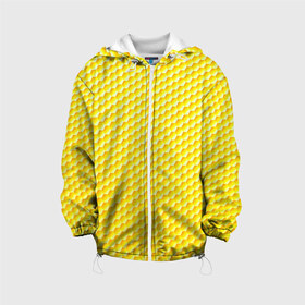 Детская куртка 3D с принтом Соты в Белгороде, 100% полиэстер | застежка — молния, подол и капюшон оформлены резинкой с фиксаторами, по бокам — два кармана без застежек, один потайной карман на груди, плотность верхнего слоя — 90 г/м2; плотность флисового подклада — 260 г/м2 | yellow | вкусные | еда | желтый | прикольные | пчелы | соты