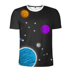 Мужская футболка 3D спортивная с принтом Космос в Белгороде, 100% полиэстер с улучшенными характеристиками | приталенный силуэт, круглая горловина, широкие плечи, сужается к линии бедра | галактика | звезды | земля | метеорит | солнце