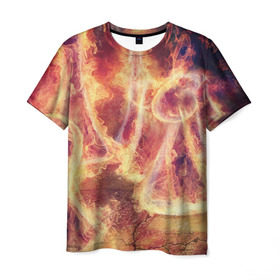 Мужская футболка 3D с принтом Фигуры из пламени в Белгороде, 100% полиэфир | прямой крой, круглый вырез горловины, длина до линии бедер | Тематика изображения на принте: пламя