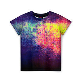 Детская футболка 3D с принтом Штрихи(потертости) в Белгороде, 100% гипоаллергенный полиэфир | прямой крой, круглый вырез горловины, длина до линии бедер, чуть спущенное плечо, ткань немного тянется | rainbow | краска | прикольные | радуга | текстуры | штрихи