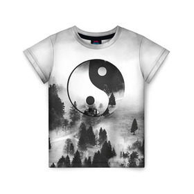 Детская футболка 3D с принтом Гармония в Белгороде, 100% гипоаллергенный полиэфир | прямой крой, круглый вырез горловины, длина до линии бедер, чуть спущенное плечо, ткань немного тянется | белое | гармония | инь | природа | черное | янь