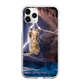 Чехол для iPhone 11 Pro матовый с принтом Кот и молния в Белгороде, Силикон |  | Тематика изображения на принте: буря | гроза | кот | котенок | молния | облака
