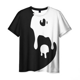 Мужская футболка 3D с принтом Инь Янь в Белгороде, 100% полиэфир | прямой крой, круглый вырез горловины, длина до линии бедер | белое | гармония | инь | краска | черное | янь