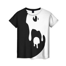Женская футболка 3D с принтом Инь Янь в Белгороде, 100% полиэфир ( синтетическое хлопкоподобное полотно) | прямой крой, круглый вырез горловины, длина до линии бедер | белое | гармония | инь | краска | черное | янь