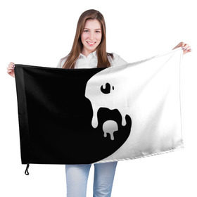 Флаг 3D с принтом Инь Янь в Белгороде, 100% полиэстер | плотность ткани — 95 г/м2, размер — 67 х 109 см. Принт наносится с одной стороны | белое | гармония | инь | краска | черное | янь