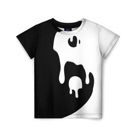 Детская футболка 3D с принтом Инь Янь в Белгороде, 100% гипоаллергенный полиэфир | прямой крой, круглый вырез горловины, длина до линии бедер, чуть спущенное плечо, ткань немного тянется | белое | гармония | инь | краска | черное | янь