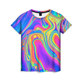 Женская футболка 3D с принтом Цветные разводы в Белгороде, 100% полиэфир ( синтетическое хлопкоподобное полотно) | прямой крой, круглый вырез горловины, длина до линии бедер | абстракция | краска | разводы | узор
