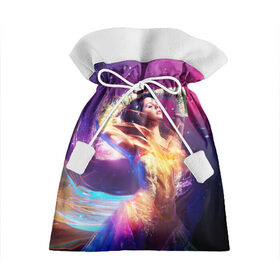 Подарочный 3D мешок с принтом Девушка в огнях в Белгороде, 100% полиэстер | Размер: 29*39 см | девушка в огнях | звезды | космос | краски | цвет | яркие