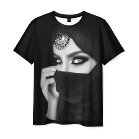 Мужская футболка 3D с принтом Восточная девушка в Белгороде, 100% полиэфир | прямой крой, круглый вырез горловины, длина до линии бедер | взгляд | восточная девушка | глаза | красивая | никаб | орнамент | узоры | хиджаб