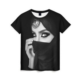Женская футболка 3D с принтом Восточная девушка в Белгороде, 100% полиэфир ( синтетическое хлопкоподобное полотно) | прямой крой, круглый вырез горловины, длина до линии бедер | взгляд | восточная девушка | глаза | красивая | никаб | орнамент | узоры | хиджаб