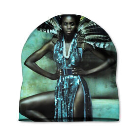 Шапка 3D с принтом Африканская девушка в Белгороде, 100% полиэстер | универсальный размер, печать по всей поверхности изделия | африка | африканская девушка | в перьях | модель | перья