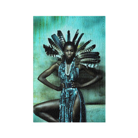 Обложка для паспорта матовая кожа с принтом Африканская девушка в Белгороде, натуральная матовая кожа | размер 19,3 х 13,7 см; прозрачные пластиковые крепления | африка | африканская девушка | в перьях | модель | перья